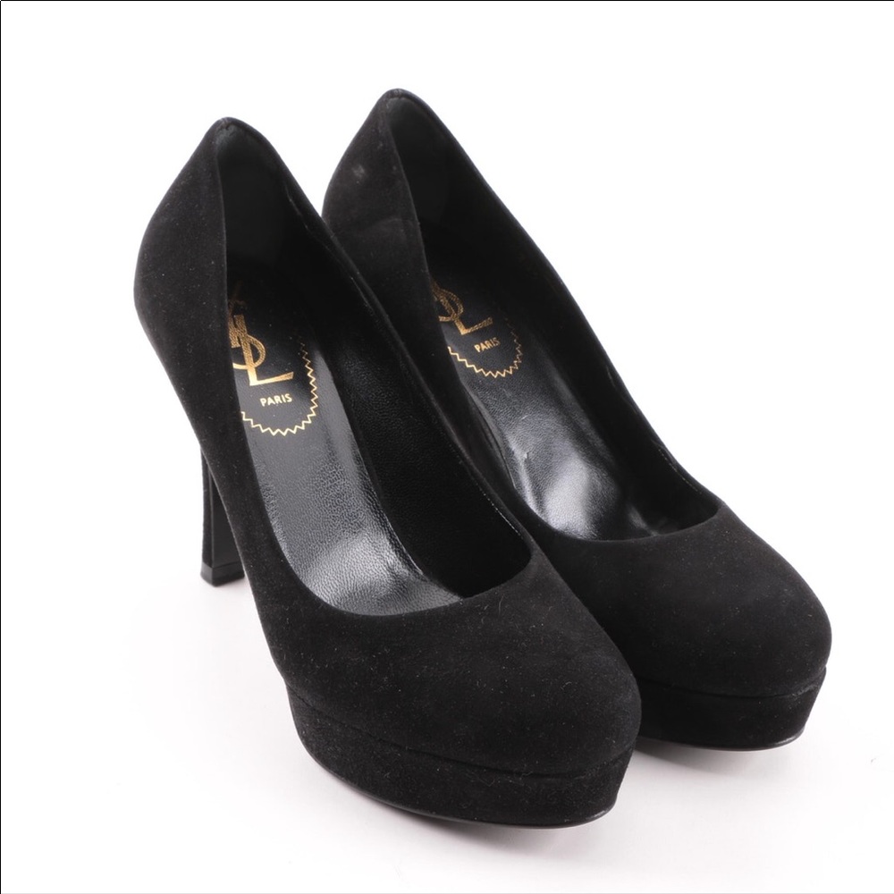 YSL black suede platform heels size 36.5